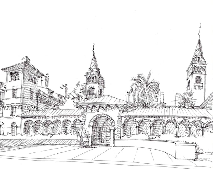 FLAGLER COLLEGE in St. Augustine Florida - Architecture, Pen and Ink, Drawing, Sketchbook, Art, Drawn There