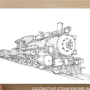 LOCOMOTIVE STEAM ENGINE - Train, Railroad, Travel, Wild West, Art Print, Line Drawing, Art, Pen and Ink, Drawing, Sketchbook, Drawn There