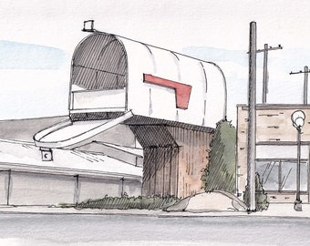 WORLDS LARGEST MAILBOX - Casey, Illinois, Roadside Attraction, Big, Funny, Drawing, Watercolor Painting, Sketchbook, Art, Print, Drawn There