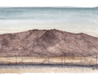 NEW CUYAMA MOUNTAINS - California Sunset, Plein Air Watercolor Landscape Painting, Mountains, Shadow, Art Print, Drawn There