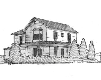FIELD of DREAMS FARMHOUSE - Baseball Field, Iowa, Shoeless Joe, Architecture, Drawing, Pen and Ink, Sketchbook, Art, Artist, Drawn There