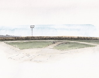FIELD OF DREAMS - Baseball Field, Iowa, Shoeless Joe, Cornfield, Drawing, Watercolor Painting, Sketchbook, Art, Artist, Drawn There
