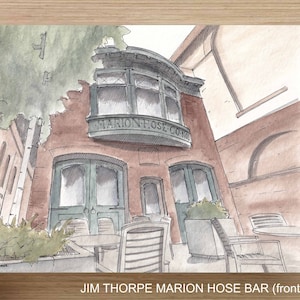 JIM THORPE PENNSYLVANIA - Marion Hose Bar, Lehigh Gorge, Drawing, Urbansketcher, Watercolor Painting, Sketchbook, Art, Print, Drawn There