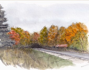 MICHIGAN FALL LEAVES - Autumn, Pictured Rocks, Upper Pensinsula, Nature, Plein Air Ink and Watercolor Painting, Sketchbook, Art, Drawn There