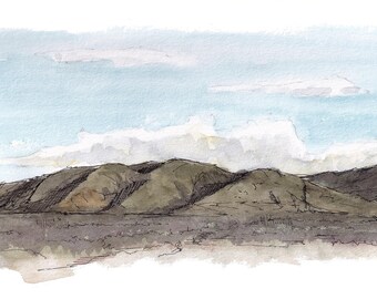 TEMECULA HILLS - California, Mountains, Landscape Painting, Sunset, Drawing, Watercolor Painting, Sketchbook, Art, Print, Drawn There