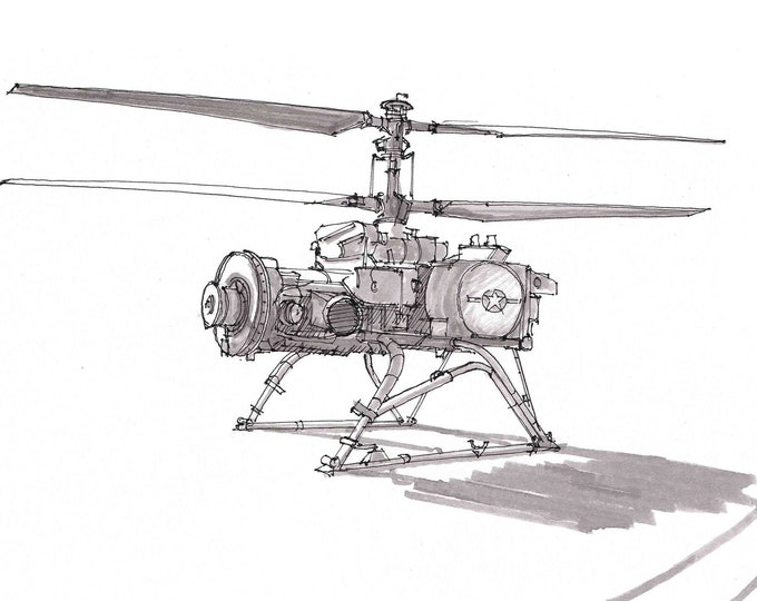 MILITARY DRONE QH-50D - White Sands Missile Range, Helicopter, Flying, Drawing, Sketchbook, Pen and Ink, Art, Print, Drawn There