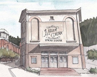 JIM THORPE PENNSYLVANIA - Mauch Chunk Opera House, Theater, Lehigh Gorge, Drawing, Watercolor Painting, Sketchbook, Art, Print, Drawn There
