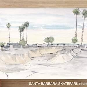 SKATE PARK Santa Barbara, Los Angeles, California - Ink and Watercolor, Drawing, Painting, Art Print, Sketchbook, Skateboarding, Drawn There