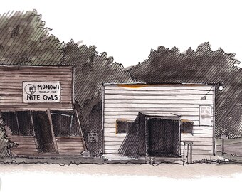 MONOWI NEBRASKA - Smallest Town in America, Tavern, Bar, Drawing, Painting, Watercolor Painting, Sketchbook, Art, Print, Drawn There