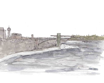 NIAGRA FALLS - American Falls, Canada, River, Waterfall, Natural Wonder, Drawing, Pen and Ink, Painting, Watercolor, Sketchbook, Drawn There