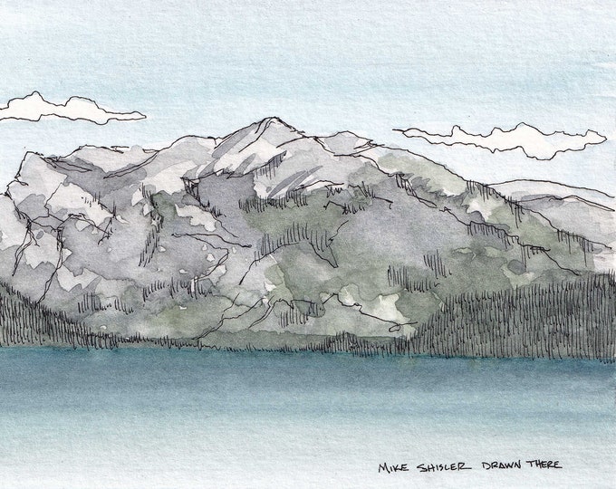 ALPINE LAKE and MOUNTAINS- Grand Teton National Park, Landscape Watercolor Painting, Drawing, Sketchbook, Art, Drawn There