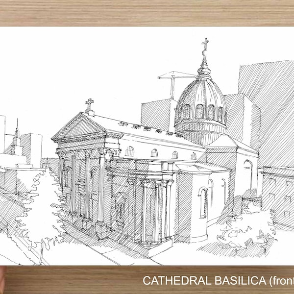 PHILADELPHIA CATHEDRAL BASILICA of Saints Peter and Paul - Ben Franklin Parkway, Church, Drawing, Pen and Ink, Architecture, Drawn There