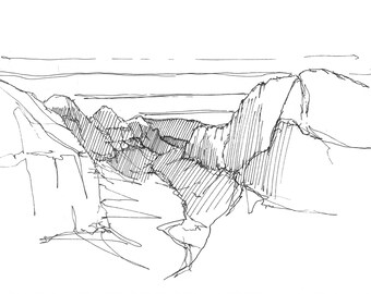 TOP of ANGELS LANDING - Zion National Park, Valley, Hike, Mountains, View, Landscape, Pen and Ink, Drawing, Art, Sketchbook, Drawn There
