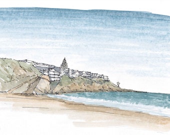 CORONA DEL MAR, Newport Beach, California - Orange County, Beach, Ocean, Waves, Watercolor Painting, Sketchbook, Drawn There