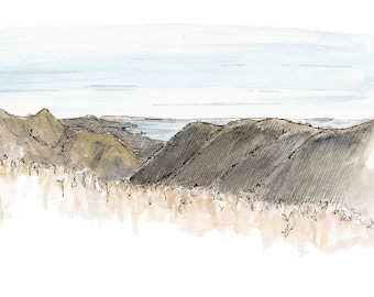 SANTA BARBARA CANYONS California - Ocean, Landscape, Pen and Ink, Drawing, Watercolor, Painting, Sketchbook, Art Print, Drawn There