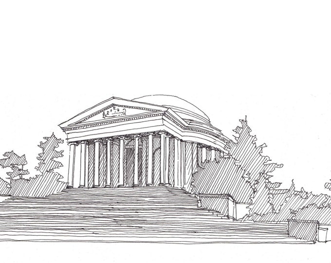 JEFFERSON MEMORIAL Washington DC - National Mall, Pen and Ink, Drawing, Art Print, Thomas Jefferson, Architecture, Sketchbook, Drawn There