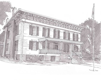 CONFEDERACY WHITE HOUSE in Montgomery, Alabama - Civil War, American History, Confederate, Sketch, Art, Pen and Ink, Drawing, Drawn There