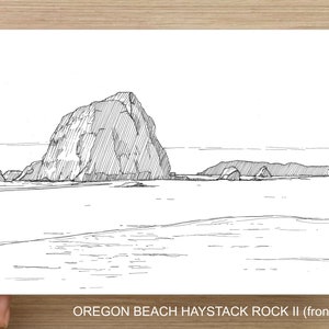 OREGON HAYSTACK ROCK - Cannon Beach, Ecola State Park, Ocean, Pacific Northwest, Pen and Ink, Drawing, Sketch, Art Print, Drawn There