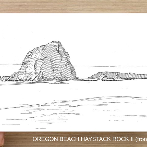 OREGON HAYSTACK ROCK - Cannon Beach, Ecola State Park, Ocean, Pacific Northwest, Pen and Ink, Drawing, Sketch, Art Print, Drawn There