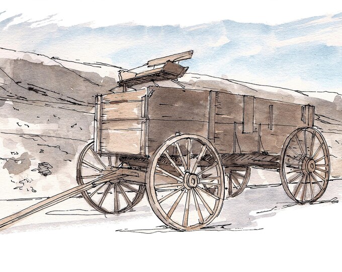 HORSE WAGON in Yellowstone National Park - Wyoming, Montana, Sketchbook, Drawing, Pen and Ink, Watercolor, Painting, Art, Drawn There