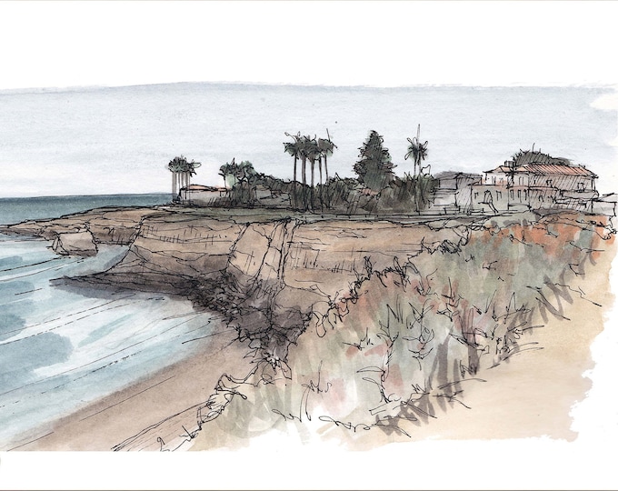 SUNSET CLIFFS - San Diego, Pacific Ocean, California, Pen and Ink, Art, Watercolor, Painting, Drawing, Sketchbook, Drawn There