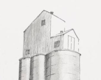 MIDWEST GRAIN SILO - Farming, Agriculture, Food Crop, Drawing, Pen and Ink, Sketchbook, Art, Drawn There