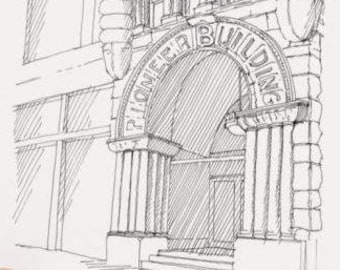 PIONEER SQUARE BUILDING, Seattle, Washington - Drawing, Art, Architecture, Drawing, Pen and Ink, Sketchbook, Drawn There