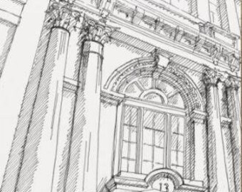ONE SOUTH STREET - Baltimore, Facade, Architecture, Columns, Corinthian, Arch, Drawing, Pen and Ink, Art Print, Sketchbook, Drawn There