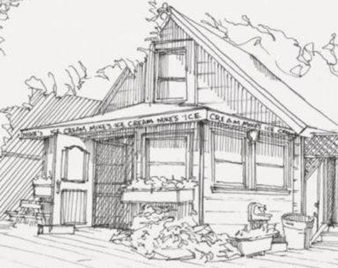 HOOD RIVER - Mike's Ice Cream, Oregon, Small Town, House, Architecture, Ice Cream Shop, Pen and Ink, Drawing, Sketchbook, Art, Drawn There