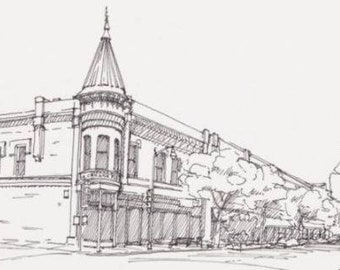 LOS GATOS, CALIFORNIA - Downtown, Main Street, Architecture, Small Town, Pen and Ink, Drawing, Sketchbook, Art, Drawn There