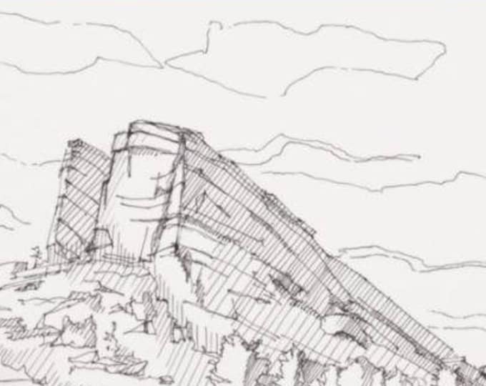 RED ROCKS AMPHITHEATER - Denver, Colorado, Concert Venue, Outdoor Concert, Drawing, Pen and Ink, Line Drawing, Sketchbook, Drawn There