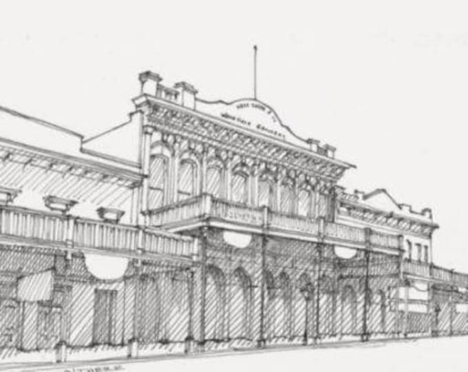 OLD SACRAMENTO THEATER - California History, Old Wild West, Architecture, Pen and Ink, Drawing, Sketchbook, Art, Drawn There