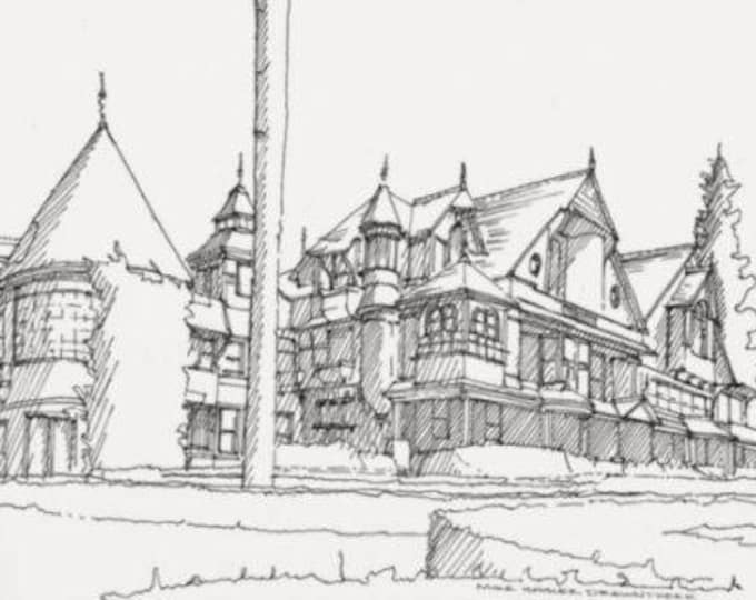 WINCHESTER MYSTERY HOUSE in San Jose, California - Drawing, Pen and Ink, Architecture, Sketchbook, Art, Drawn There