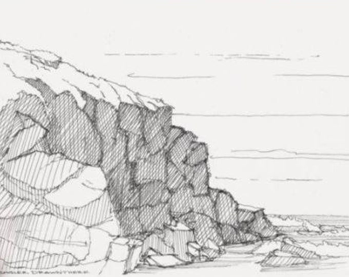 ROCKY CALIFORNIA COAST - Route 101, Pacific Coast, Ocean, Beach, Waves, Pen and Ink, Drawing, Art Print, Sketchbook, Drawn There