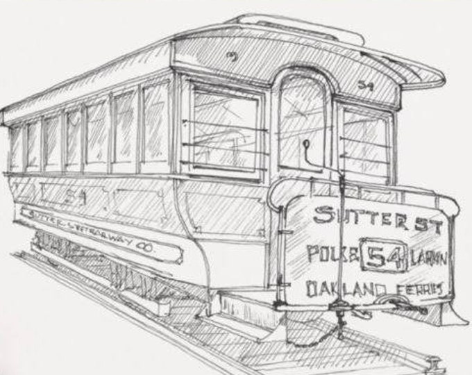 CABLE CAR San Francisco, California - Sutter Street, Pen and Ink, Drawing, Line Drawing, Sketchbook, Black and White, Drawn There