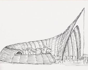 BLACK ROCK CITY - Playa, Temple, Carnival of Mirrors, Pen and Ink, Art Print, Drawing, Line Drawing, Sketch, Architecture, Drawn There