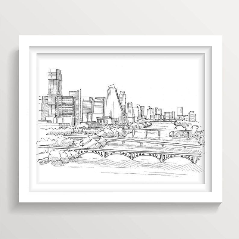 AUSTIN TEXAS SKYLINE - Colorado River, Downtown Architecture, Ink Line ...