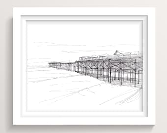 CRYSTAL PIER - San Diego, California, Beach, Pacific Ocean, Drawing, Pen and Ink, Architecture, Drawing, Sketchbook, Art, Drawn There