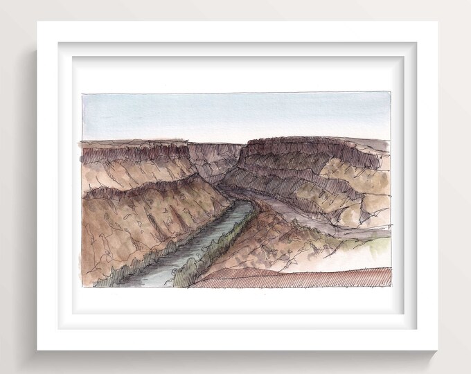 SAINT GEORGE UTAH - Desert Canyon, River, Red Rocks, Desert Landscape, Plein Air Watercolor Painting, Ink Drawing, Art Print, Drawn There