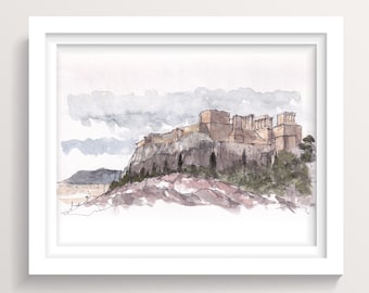 Acropolis of Athens, Greece | Digital Download | Plein Air Architectural Illustration