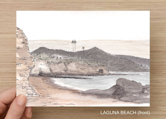 Laguna Beach Watercolor Art Print – California Coastline Sketch - Etsy