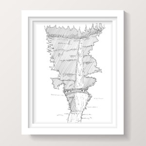 MULTNOMAH FALLS Columbia River Gorge - Oregon, Waterfall, Bridge, Portland, Pen and Ink, Drawing, Line Drawing, Sketchbook, Drawn There