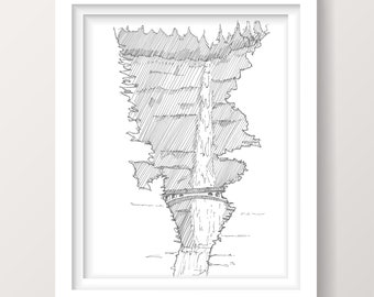 MULTNOMAH FALLS Columbia River Gorge - Oregon, Waterfall, Bridge, Portland, Pen and Ink, Drawing, Line Drawing, Sketchbook, Drawn There