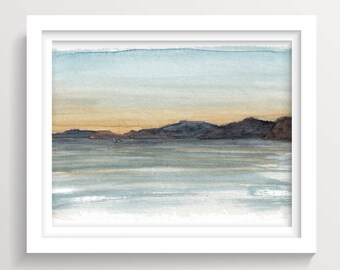 BAHIA de CONCEPCION SUNSET - Playa Santispac Watercolor Painting, Baja Mexico Watercolor Art, Sketchbook, Vanlife Travel Art Print