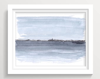 SAN FRANCISCO SKYLINE - Sausalito, California, Bay, Sailing, Watercolor Painting, Drawing, Plein Air Sketchbook, Urbansketcher, Drawn There
