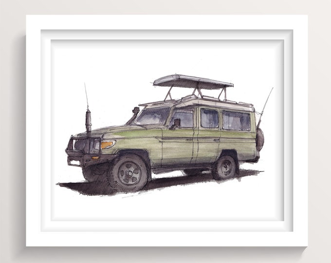 MASSAI MARA SAFARI - Land Rover Safari Truck, Kenya, Africa, Plein Air Watercolor Painting, Ink Drawing, Sketchbook Art, Drawn There