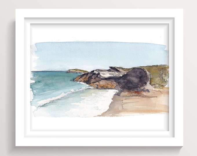 EXUMAS BAHAMAS - Lee Stocking Island Beach, Tropical Ocean Waves, Sailing Beach House Watercolor Painting Wall Art Print, Drawn There