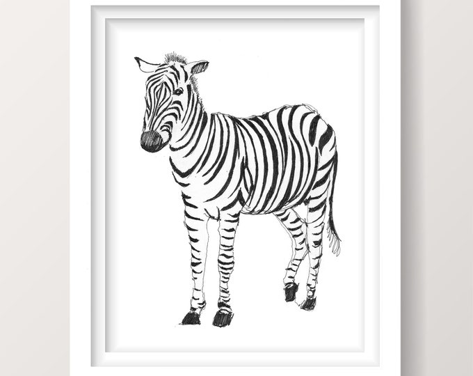 ZEBRA - Ink and Watercolor Painting, Drawing, Animal Art, African Safari, Drawn There