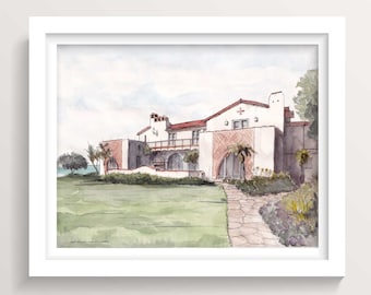 ADAMSON HOUSE MUSEUM - Malibu Lagoon State Beach, California, Ink and Watercolor Architecture Painting, Giclee Art Print, Drawn There
