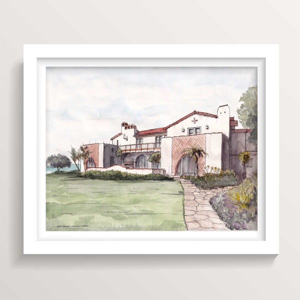 ADAMSON HOUSE MUSEUM - Malibu Lagoon State Beach, California, Ink and Watercolor Architecture Painting, Giclee Art Print, Drawn There